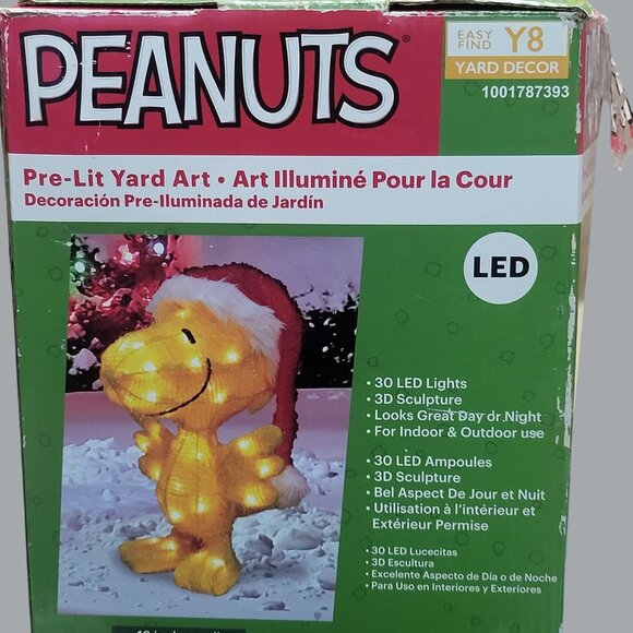 Peanuts Pre Lit Yard Art Woodstock Santa Hat Outdoor Holiday Yard Art 18" - Picture 10 of 16